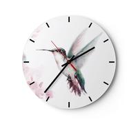 Reloj de Pared 40x40cm Reloj de Vidrio Colibrí Acuarela Luz Silencioso