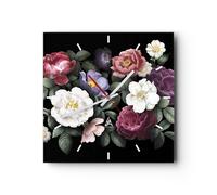 Reloj de Pared 40x40cm Reloj de Vidrio Flores Ramo Composición Silencioso
