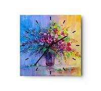 Reloj de Pared 40x40cm Reloj de Vidrio jarrón flores Silencioso Decorativo
