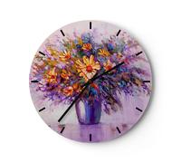 Reloj de Pared 40x40cm Reloj de Vidrio jarrón flores Silencioso Decorativo