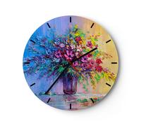 Reloj de Pared 40x40cm Reloj de Vidrio jarrón flores Silencioso Decorativo