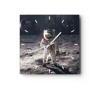 Reloj de Pared 40x40cm Reloj de Vidrio luna tierra astronauta Silencioso