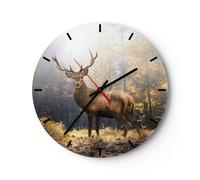 Reloj de Pared 40x40cm Reloj de Vidrio Luz Ciervo Bosque Silencioso Decorativo