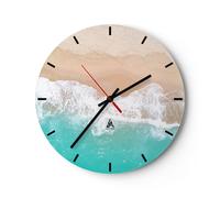 Reloj de Pared 40x40cm Reloj de Vidrio mar ola arena Silencioso Decorativo