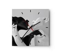 Reloj de Pared 40x40cm Reloj de Vidrio Negro Blanco Estatua Silencioso
