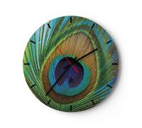 Reloj de Pared 40x40cm Reloj de Vidrio Pavos Reales Pluma Arco Iris Silencioso
