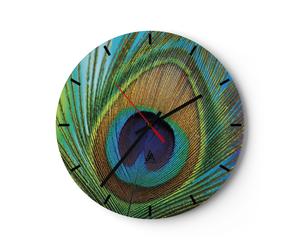 Reloj de Pared 40x40cm Reloj de Vidrio Pavos Reales Pluma Arco Iris Silencioso