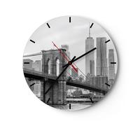 Reloj de Pared 40x40cm Reloj de Vidrio Puente Brooklyn Blanco Y Negro Silencioso