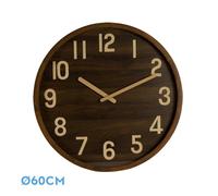 Reloj de pared BORGOÑA madera oscura 60x60x5 cm movimiento continuo