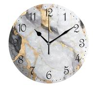 Reloj de pared con diseño de mármol dorado, blanco y negro, silencioso, sin tictac, decorativo, funciona con pilas, 25 x 25 cm