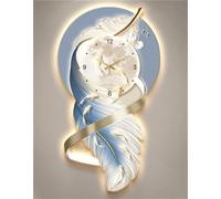 Reloj de Pared con diseño de Plumas, Gran decoración de Pared 3D con luz LED y Reloj, Relojes de Pared Decorativos Modernos para Sala de Estar, Dormitorio, Entrada y Oficina (Azul, 23,6 x 43