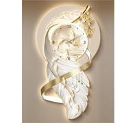 Reloj de Pared con diseño de Plumas, Gran decoración de Pared 3D con luz LED y Reloj, Relojes de Pared Decorativos Modernos para Sala de Estar, Dormitorio, Entrada y Oficina (Dorado, 15,7 x