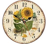 Reloj de pared de 30 cm, modelo "Girasol de verano", estilo vintage shabby chic, reloj silencioso sin tictac, reloj de pared de madera decorativo para la cocina