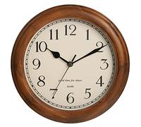 Reloj de pared de madera con diseño retro, reloj de pared redondo de 11 pulgadas, funciona con pilas, silencioso, sin tictac, números arábigos grandes, para cocina, sala de estar, aula, gimnasio y