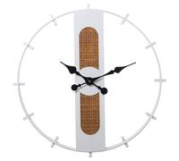 Reloj de pared de metal con base de sauce, color blanco/natural, 64x64x4,5 cm