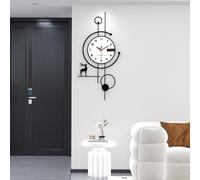 Reloj de pared decorativo, estilo escandinavo, marco de metal, madera, funcionamiento silencioso, 36x75 cm
