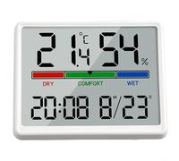 Reloj de pared digital con pantalla LCD de temperatura y humedad, termómetro interior, reloj de escritorio con calendario, fecha, hora, funciona con pilas para el hogar, oficina, cocina (blanco)