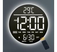 Reloj de pared digital de 25 cm, con tecnología LED, 11 colores RGB, función de despertador, indicador de temperatura y control remoto