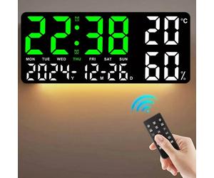 Reloj de pared Digital grande con luz ambiental de 7 colores, 2 alarmas, temperatura, humedad, fecha, reloj de mesa, temporizador de 12/24H, cuenta atrás, despertador LED BW