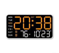 Reloj de pared digital, reloj de pared LED con calendario, termómetro, brillo ajustable, montaje en pared/escritorio, 21,5 x 11 x 2,7 cm (B)
