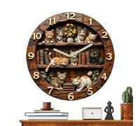 Reloj De Pared Gato - Decoración Madera Vintage, Expositor 20 X 20 X 4 Cm, Con Movimiento De Barrido Silencioso, 220 G | Estructura De Reloj Artístico De Estilo Retro, Acentos Interiores