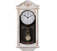 Reloj de Pared Grande con péndulo de plástico con Aspecto de Madera Vintage para Sala de Estar, Cocina o Comedor, Grande, Color Blanco
