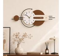 Reloj de pared grande y moderno, de madera y metal, en color marrón y blanco