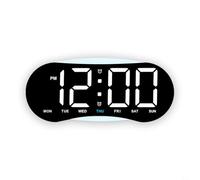 Reloj de pared LED de pantalla grande con hora, día, día de semana, fecha, visualización de temperatura, alarma de repetición y control de brillo ajustable (negro y blanco)