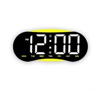 Reloj de pared LED de pantalla grande, diseño de grano de madera, alarma de luz ambiental ajustable, soporte de pared de escritorio para oficina en casa (negro + amarillo)