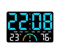 Reloj de pared LED grande Reloj de escritorio digital con humedad para oficina en casa Reloj despertador de pantalla grande para ancianos Sala de estar electrónica moderna alarma dual (azul)