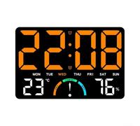 Reloj de pared LED grande Reloj de escritorio digital con humedad para oficina en casa Reloj despertador de pantalla grande para ancianos Sala de estar electrónica moderna alarma dual (naranja)