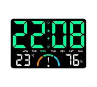 Reloj de pared LED grande Reloj de escritorio digital con humedad para oficina en casa Reloj despertador de pantalla grande para ancianos Sala de estar electrónica moderna alarma dual (verde)