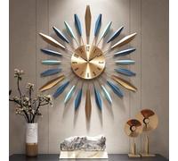 Reloj de pared metálico grande de diseño de mediados de siglo, con mecanismo silencioso, reloj decorativo llamativo para sala de estar, dormitorio y oficina, color azul, diámetro 57 cm