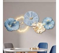 Reloj de pared moderno, escultura de pared 3D grande con luz LED, pintura decorativa LED con relieve y fuente de alimentación enchufable para sala de estar o dormitorio (azul, 100 x 44 cm / 39,4 x 17,
