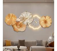 Reloj de pared moderno, escultura de pared 3D grande con luz LED, pintura decorativa LED con relieve y fuente de alimentación enchufable para sala de estar o dormitorio (naranja, 100 x 44 cm / 39,4 x