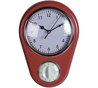 Reloj de pared para cocina de estilo retro, diseño años 50, con avisador de cocina, rojo