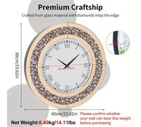 Reloj de pared - Reloj de mesa - Reloj - Reloj redondo - 60 cm - Diseño de cristal - Movimiento de cuarzo silencioso