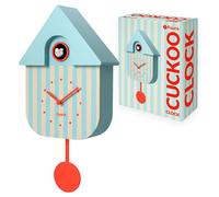 Reloj de pared tipo cuco, diseño moderno, beige y azul con rayas
