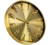 Reloj de pared Unyqoos® Funk, 30 cm, mecanismo silencioso, color dorado, esfera fácil de leer, marco de PVC con cubierta de vidrio, funciona con batería (1x AA)