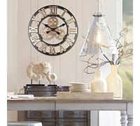 Reloj de Pared Vintage 3D, Decoración Rústica Hecha a Mano para Sala de Estar, Oficina, Bar, Diseño de Engranaje de Madera de 24" (58cm)