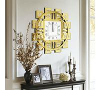 Reloj de pared WISFOR, 60 cm, redondo, decorativo. Ideal para la cocina, el salón o la oficina. Cifras romanas, funcionamiento silencioso, vidrio, color dorado