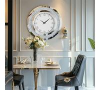 Reloj de pared WISFOR, 60 cm, redondo, decorativo. Ideal para la cocina, el salón o la oficina. Cifras romanas, funcionamiento silencioso, vidrio, color plateado