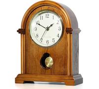 Reloj de pie antiguo con caja de madera elegante, con campanadas horarias y de media hora. Reloj de mesa con péndulo dorado, funciona con batería. Reloj de estilo vintage para escritorio o estantería
