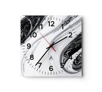 Reloj de Vidrio 40x40cm Cuadrado Decorativo Abstracto Blanco y Negro - 5935 | Pintar Hola Moderno Reloj de Pared Analógico Silencioso Decoración de Pared Sin Tic Tac Cocina Salón Dormitorio ARTTOR
