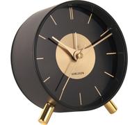 Reloj despertador analógico Karlsson Gold Disc, redondo, color negro y dorado, para uso en interiores, para adultos, con indicador de 12 horas