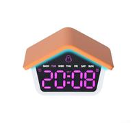 Reloj despertador con forma de casa, lámpara de mesa LED con modo de luz nocturna, visualización de hora, fecha, semana, brillo ajustable para escritorio de oficina (naranja)