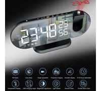 Reloj despertador con proyección, doble alarma, brillo ajustable, LED compatible con todas las horas, pantalla de proyector giratoria compatible con