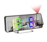 Reloj Despertador con Proyector, Pantalla Digital de 8,1" RGB, Brillo Ajustable en 3 Niveles, Proyección 180°, Termómetro, Doble Alarma 12/24H, Reloj LED con Carga USB