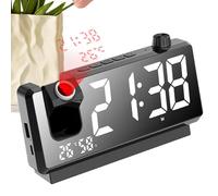 Reloj despertador con proyector, pantalla LED HD en el techo con sensor de temperatura, proyector digital giratorio de 180 grados, decoración moderna de escritorio para dormitorio