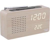 Reloj despertador de madera con LED, pantalla digital, función de despertador, luz ajustable, radio FM y función de alarma